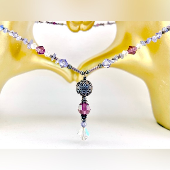 1/2" Solid Sterling Bead! Vintage Crystal Necklace - Picture 5 of 11